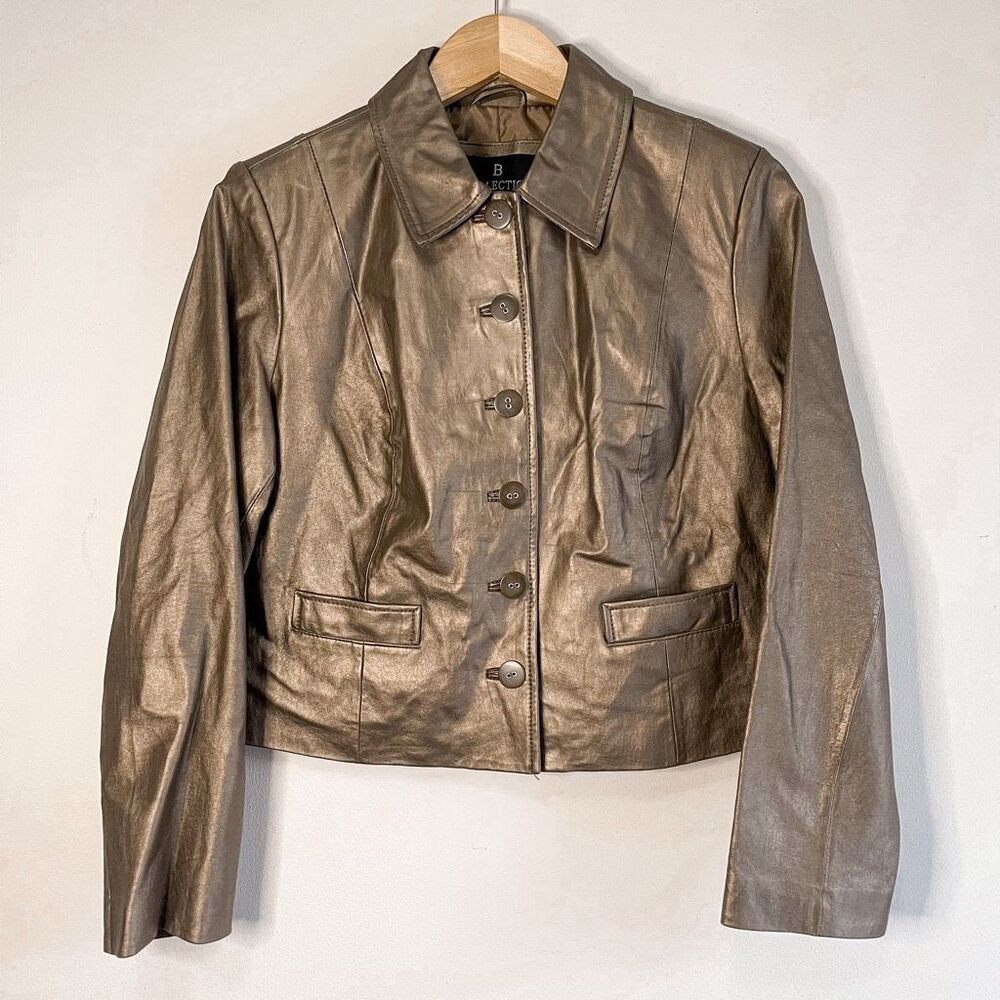 Vintage Metallic Bronze B Collection Leather‎ Jacket Size LP